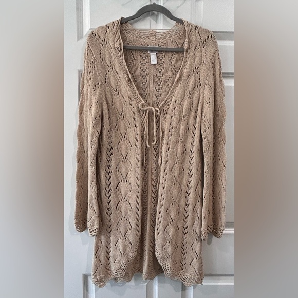Chico's Crochet Open Knit Long Line Cardigan Size (3) XL Boho Hippie Cottage - Picture 1 of 9